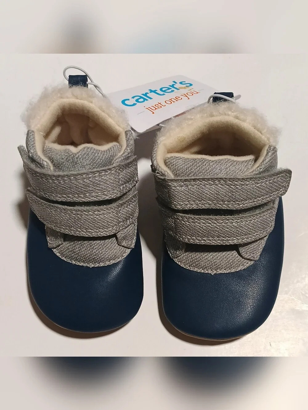 Carter's Baby Boys Navy and Gray Soft Moccasin Booties 6-12 M Brand New